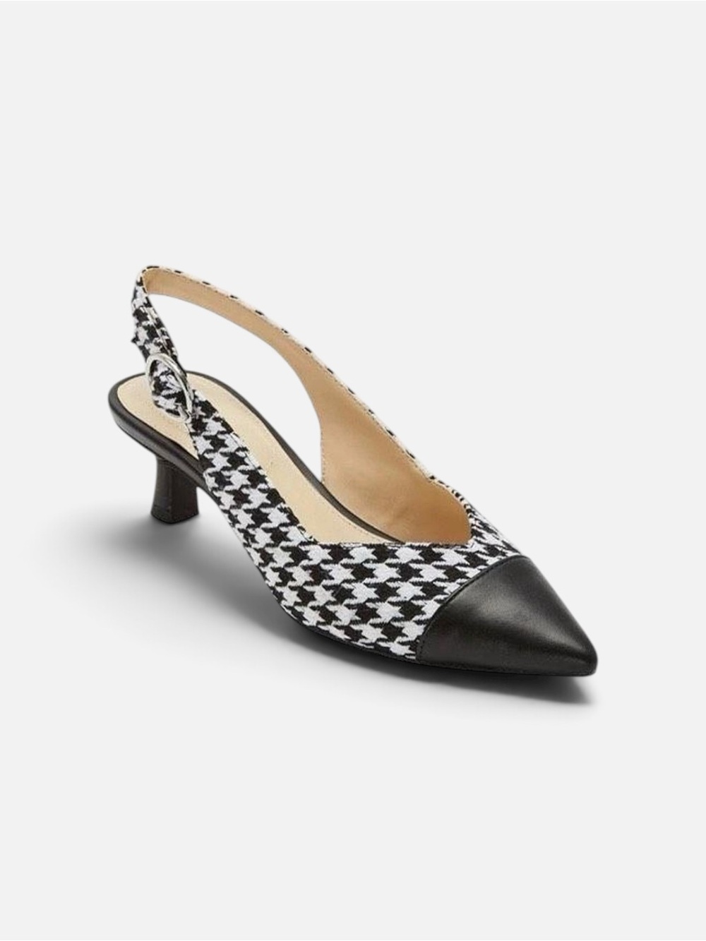 Liz Claiborne Black and White Houndstooth Pointed Slingback Kitten Heel 9 M NEW